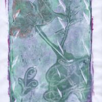 [Gel monotype print  featuring leaf and rope impressions]