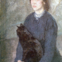 Young Woman Holding a Black Cat