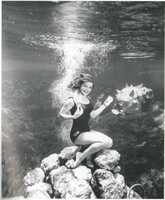 Barbara Owens posing underwater for portrait at Weeki Wachee Springs